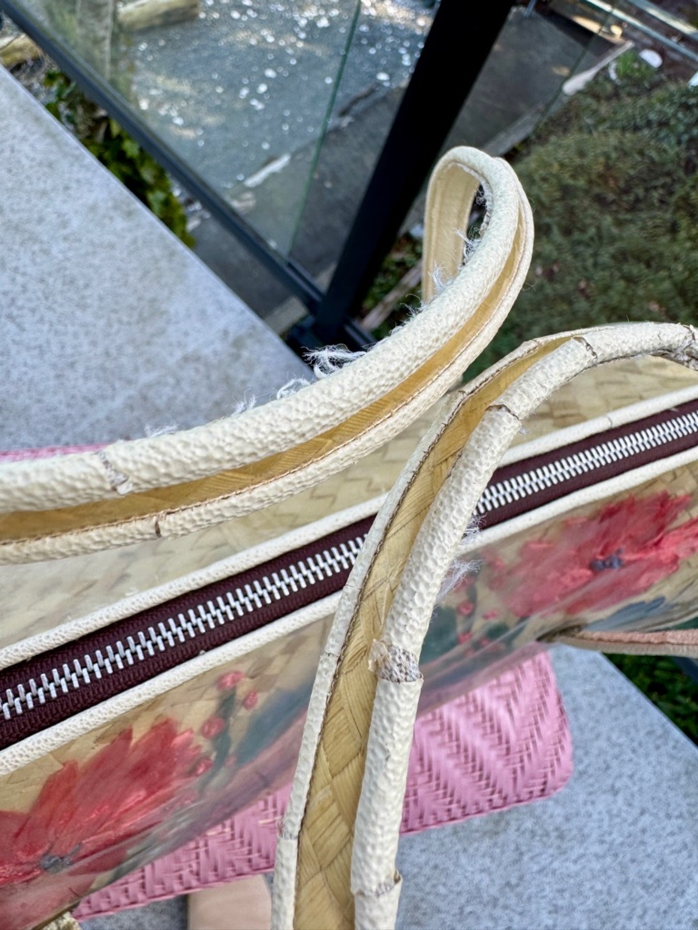 Vintage 50s/60s Woven Straw Floral Trinidad & Tobago Large Tote Travel Bag - Picture 11 of 16